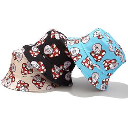 Berets Mushroom Print Cartoon Cute Bucket Hat Panama Beach Sun Hats For Women Men Foldable Bob Outdoor Street Hip Hop Fishing CapBerets