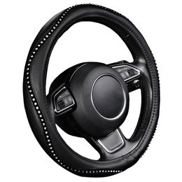 Steering Wheel Covers Fashion Cover Black Lychee Pattern With Luxury Crystal Rhinestone M Size Fits 38cmSteering