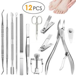 ingrown nail care UK - 12Pcs set Professional Pedicure Tools Ingrown Toenail Tools Kit Nail Care Ingrown Toenail Removal Correction Clippers Foot Care 21293r