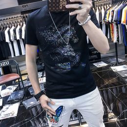 Men's T-Shirts 2022 Fashion New Horse Pattern Design Rhinestone Sequin Slim Fit Short Sleeve Mercerized Cotton Round Neck Western Style Tees Black aWhite M-4XL