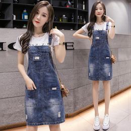 Casual Dresses Denim Strap Dress Women 2022 Summer Korean Style Sleeveless Spaghetti Jeans Midi Overall SundressCasual