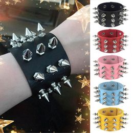 Charm Bracelets Gothic Wristband Studded Spike Wrap Bracelet PU Leather Wide Cuff Bangles Vintage Punk Style Metal Fashion BraceletCharm