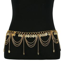 Bohemian Multilayer Belly Piercing Dance Belt Waist Chain Sexy For Women Gold Metal Crystal Coin Long Tassel Body Jewellery gift