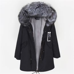 100% Real Raccoon Fur Collar women jacket camouflage black parkas cotton faux fur lining coat jacket 201126