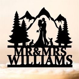 Custom Cake Topper with Mountain Couple Personalised Mr & Mrs Wedding cake topper Calligraphy Party Decor For Birthday D220618