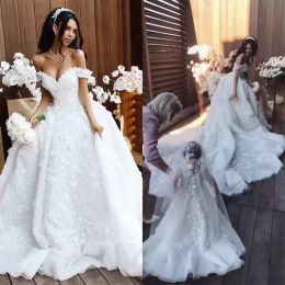 2022 3D Floral Applique Wedding Dresses Bridal Gown Off the Shoulder A Line Organza Sweep Train Vestido De Novia Custom Made Plus Size