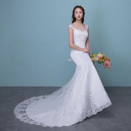 Other Wedding Dresses O-neck Boat Shoulder Mermaid Dress Long Tailed Bridal Princess Dream Sequined FishtailOther