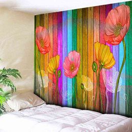 Plate Poppies Tapestry Bohemian Garden Decoration Wall Rugs Living Room Canvas Hanger J220804