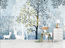 HD wallpapers mural Modern fresh hand-painted forest background mural Nordic decorative painting non-woven wallpaper 3d for walls