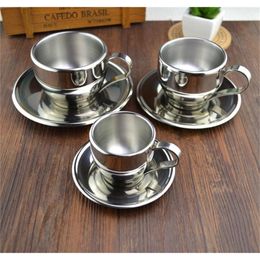 Fashion stainless steel double layer coffee cup set flower tea cup tea cup d'Angleterre espresso bother mug coffee mug T200506