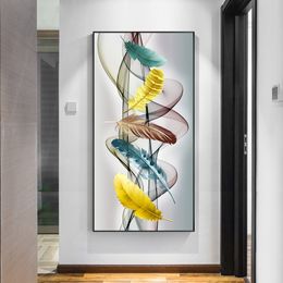 Golden Feather Abstract Art On Canvas Print Painting Nordic Poster Wall Art Picture For Living Room Home Decoration Frameless