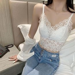 Women's Tanks & Camis Women Summer Fashion Mesh Lace Crop Tops Female Corset Bustier Bra Vest Ladies Sexy V-Neck Camisole Tank Top T187Women