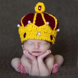 Clothing Sets Handmade Crochet King Crown Baby Crystal Pearls Beanies Hats Caps Born Boy Girl Pography Props Knitted Cap H125Clothing