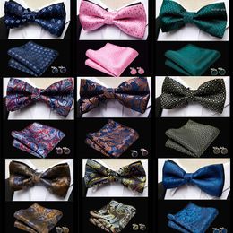 Bow Ties Gravata Borboleta Silk Gifts For Men Bowtie Pocket Square Cashew Flowers Tie And Handkerchief Cufflink Set Paisley TieBow