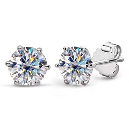 Stud Classis 6 Prong 1ct 6.5mm D Colour VVS1 Round Moissanite Earrings 925 Sterling Silver Gra Diamond Gift