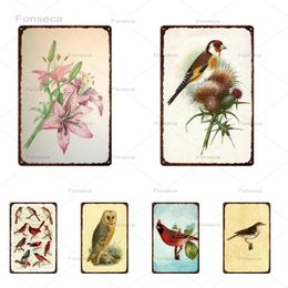 Metal Painting Bird Flower Retro Nordic Home Decoration Animals Wall Art Vintage Metal Plate Pub Sign Poster Garden Decor For Kids