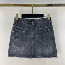 2022 womens brand denim a-line mini skirts sexy dresses with vintage hot drill female milan runway high end custom 100% cotton designer hotty hot skirt S-L size