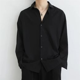 Fashion Spring Solid Colour Luxury Black Shirt Long Sleeve Korean Trend Dk Uniform Loose Casual Business Shirts for Men 220324