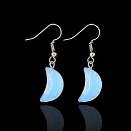 New Simple Charm Drop Dangle Earrings Women's Earrings Lovely Small Moon Shaped Moonstone Crystal Sea Opal Earring