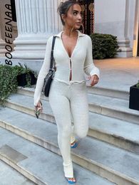 BOOFEENAA Button Ribbed Knitted Jumpsuit Two Piece Set Fall Winter Clothes Sexy White Long Sleeve Bodycon Jumpsuits C88GE50 220801