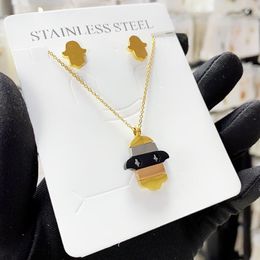 Earrings & Necklace StainlessSteel Set Hand For Women Men Gold Colour Gesture Long Chain Pendants Aesthetic Jewellery Birthday GiftEarrings