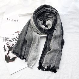 Literary style striped cotton and linen scarf shawl couple scarf Mori silk scarf