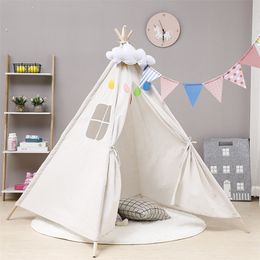 Kinderzelt Tipi-Zelt für Kinder Tragbares Tipi Infantil Haus für Kinder Cabana Kinderzelte Dekoration Teppich LED-Leuchten 220713