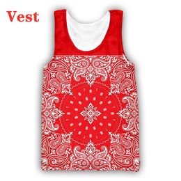 Plus-size S-6XL New Large Size Women's Round Collar Sleeveless Vest 3D Printed T-shirt Women's Summer Bandana Red Paisley Short Sleeve Top 006