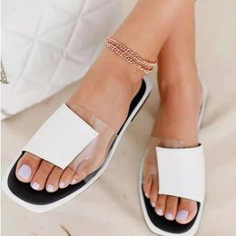 Slippers Retro Women's Slides Street Outside Wear Beach Shoes Woman Transparent Patchwork Flat With Non-slip Comfort Ladies SlippersSlip