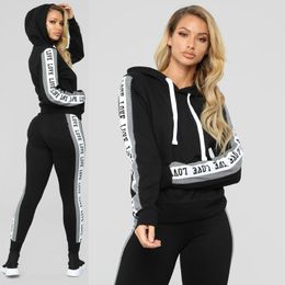 Women's Two Piece Pants Women Hoodies Sportswear Solid Colour Letter Printing Hooded Long Sleeve Pullover Sport Tops Set Ropa De Mujer