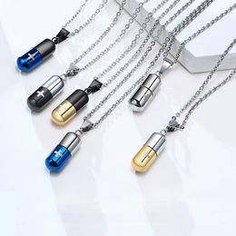 Stainless Steel Cylindrical Capsule Pill Pendant Necklace Cremation Jewellery for Ashes Multi Colour Option Gift for Mens Womens