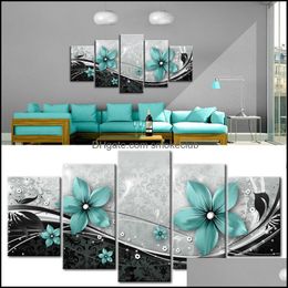 Paintings Arts Crafts Gifts Home Garden 5 Pcs/Set Modern Prints Flowers Oil Painting On Canvas Wall Art Pictures For Living Room Decor No