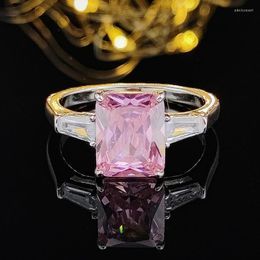 Wedding Rings Trendy Pink Color Rectangle Engagement Ring For Women Anniversary Gift Jewelry Wholesale R6860Wedding Edwi22