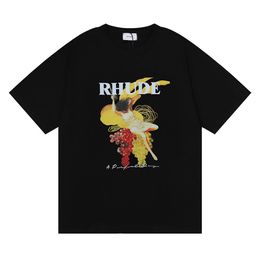 Rhude Brand Printed T Shirt Men Women Round Neck T-shirts Spring Summer High Street Style Quality Top Tees RHUDE Asian Size S-XL Camiseta Casablanca A28