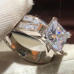 Wedding Rings Luxury Square Big CZ Stone 2pcs Set For Women Shiny Crystals Finger Engagement Female Fashion AnelWedding