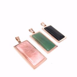 Pendant Necklaces Druzy Rectangle Vintage Crystal Green Aventurine Black Onyx Natural Stone Necklace Candy Color For Lady Fashion JewelryPen