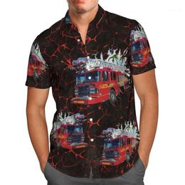 Men's Casual Shirts Fire Truck 3D Beach Hawaiian 2022 Summer Shirt Short Sleeve Streetwear Oversized 5XL Camisa Social Chemise Homme-128