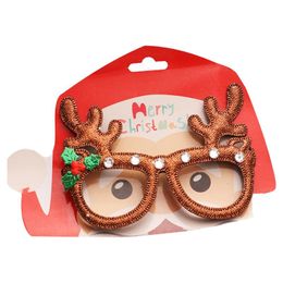 Christmas Decorations Glitter Plastic Glasses Frame Cute Cartoon Santa Hat Wreath Reindeer Horn Xmas Tree Eyeglasses Cosplay PropsChristmas