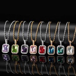 Hip Hop Women's Jewellery Solid Square Colour Stone Pendant Micro Set Zircon Women's Necklace