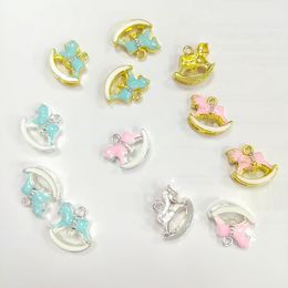 20pcs Cute Small Mix Colour Silver /Gold Plated DIY Craft Charms For Kids Enamel Rhinestone Animal Rocking Horse Pendant Charm For Bracelet /Necklace Making Jewellery