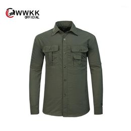 Men's Casual Shirts WWKK 2022 Military Clothing Lightweight Army Shirt Quick Dry Tactical Summer Removable Long Sleeve Work Hunt