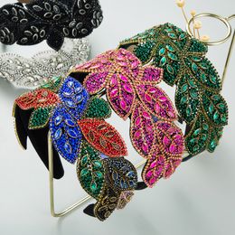 Luxury Baroque Wide-brimmed Headband Fashion Hair Accessories Women Leaf Shape Rhinestone Rice Bead Hairband Hair Band Girl New