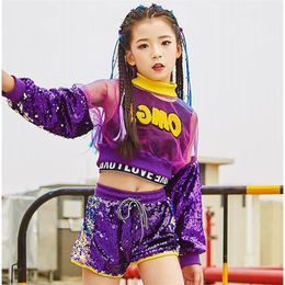 3pcs Set Girl Jazz Dance Costume Children Street Hip hop Dance Girl Jazz Stage Sequin Girl Jazz Dance Costume for Girls 220609