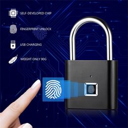 New fingerprint smart padlock USB Rechargeable Keyless Anti-Theft Security Zinc alloy door lock Smart Padlock Smart chip 201013