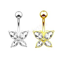 navel ring heart UK - Zircon Crystal Belly Button Piercing Rings For Women Navel Ring Surgical Steel Barbell Heart Butterfly Body Piercing Jewelry