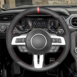 Hand-stitched Black Suede Leather Anti-slip Car Steering Wheel Cover For Ford Mustang GT 2015-2019 Automotive Interior