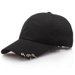 Unisex Punk Baseball Cap With Rings Fashion Bboy Adjustable Casual Snapback Sport Hip-hop Ball Hat Women Black Pink White Caps