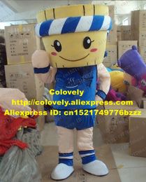 Mascot doll costume Smart Blue Wooden Barrel Mascot Costume Mascotte Bucket Keg Pail Adult With Yellow Cannular Head Black Eyes No.2713 Free