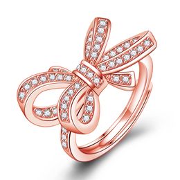 Fashion creative diamond-studded open bow ring hipster simple temperament full of diamond butterfly dancing rings romantic gift Jewellery