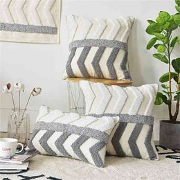 Cushion cover 30x50cm/45x45cm Pillow Case Cover Grey Ivory Embroidery Morroccan Style Zigzag for Home decoration Living room Bed Room 210401